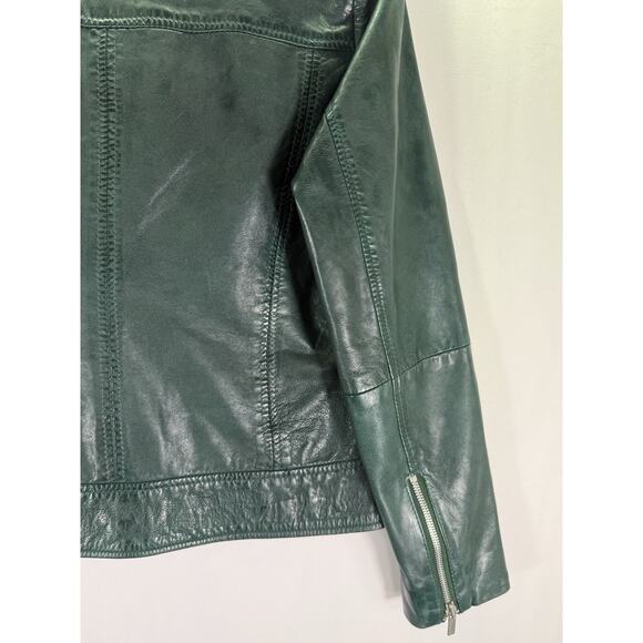Mango Moto Genuine Leather Green Jacket Size Medium EUC - Picture 9 of 9